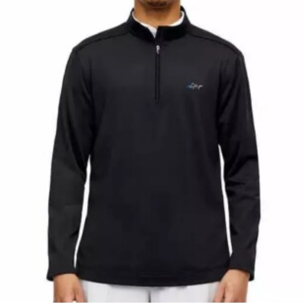 Greg Norman Men's Quarter Zip Polyester Stripe Golf Sweater Black LS Size L